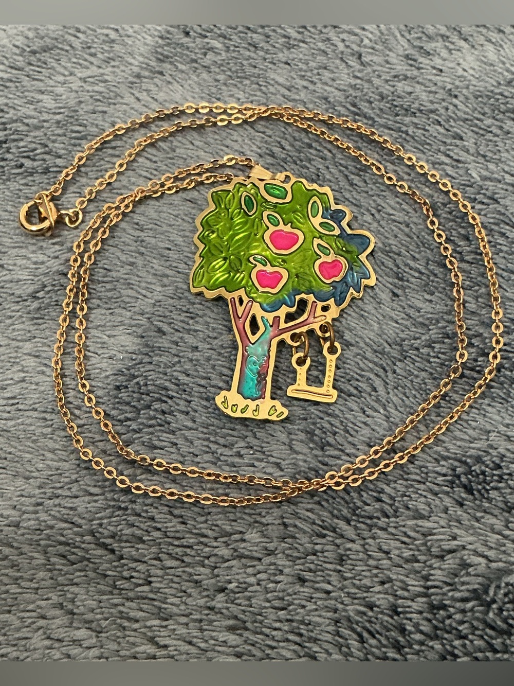 Whimsical  Country Apple Tree with Swing Necklace